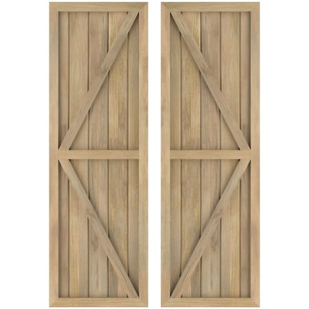 Ekena Millwork Americraft 5-Board Wood 2 Equal Panel Frmd Board-n-Batten Shutters w/Dbl Z-Bar, ARW102BF518X80UNH, PR ARW102BF518X80UNH
